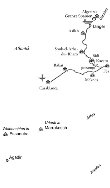 Streckenskizze meiner Fahrt durch Marokko