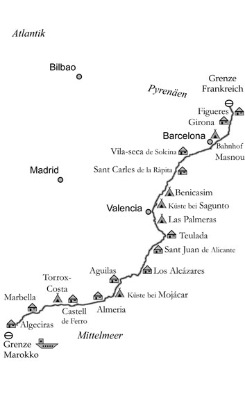 Streckenskizze meiner Fahrt durch Spanien