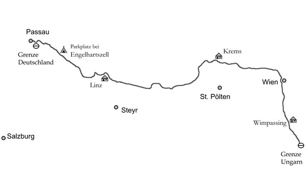 Streckenskizze meiner Fahrt durch Österreich