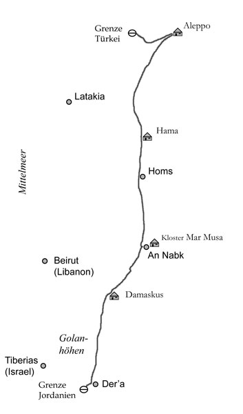 Streckenskizze meiner Fahrt durch Syrien
